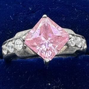 Diamonique QVC 925 sterling silver pink clear cubic zirconia CZ cocktail ring 5